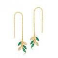wholesale Gold-plated 925 Silver with Light Luxury Nano Green Zircon Leaf and Olive Branch Colorful Zircon Earrings for Women, Versatile Wholesale-0-0