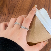 wholesale S925 Sterling Silver Yaxi Ins Diamond-Shaped Glittery Crushed Ice Ring, High-End Luxury Couple Ring, TikTok Viral Hit-Crushed Ice Women's Ring (JZ015299-1)  Adjustable opening