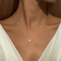 wholesale S925 Sterling Silver Super Sparkling Moissanite Classic Single Zircon Pendant Collarbone Chain, Korean Style Minimalist High-end Necklace For Women-0-2