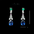 wholesale 925 Silver Gold-Plated Earrings with High-Carbon Diamond Royal Blue Teardrop Art Deco Geometric Exquisite Jewelry for Women-0-1
