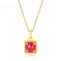 wholesale S925 Sterling Silver Summer New Geometric Ruby Pendant Retro Palace Style Collarbone Necklace Wholesale from Manufacturer-Pendant without chain>925 silver