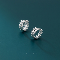 wholesale S925 Silver Forest-style Fresh Olive Branch Ear Studs Petite Elegant Leaf Hoop Earrings E7910-S925 silver pair>925 silver