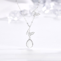 wholesale S925 Silver Floral Butterfly Secret Realm Necklace for Women, Ethereal and Niche, Exquisite and Versatile, Double Butterfly Pendant Necklace with Chalcedony-Flower and Butterfly Secret Butterfly Necklace/Approx. 2.94g&gt;TL014103