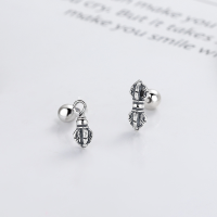 wholesale S925 Sterling Silver Vintage Antique Tibetan Vajra Bodhi Ritual Artifact Stud Earrings Creative Fashion Versatile Earrings-485FR/approximately 1.6g/pair 925 silver