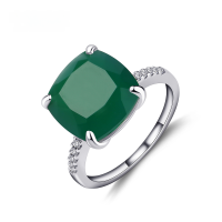 wholesale S925 sterling silver designer natural green agate ring with a large gemstone, exuding European and American personality and elegance-Green Agate>US Size 5