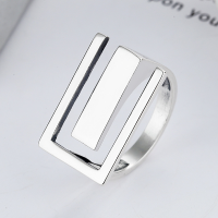 wholesale S925 Sterling Silver Korean Style Minimalist Geometric E Letter Ring, Ins Light Luxury Versatile Trendy Women's Ring-YJ248/approx. 3.76g Adjustable opening
