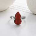 wholesale S925 Sterling Silver Fulu Ruyi Gourd Inlaid with South Red Agate Ring Retro Chinese Style Creative Band-0-1