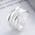 wholesale S925 Sterling Silver Korean Style Bold Line Crossed Layered Irregular Geometric Trendy Open Ring-0-0