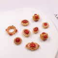 wholesale Metal S925 silver gold-plated running ring token square cube accessory bracelet beads DIY semi-finished natural southern red agate-0-0
