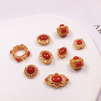 wholesale Metal S925 silver gold-plated running ring token square cube accessory bracelet beads DIY semi-finished natural southern red agate-Pearl Square