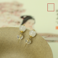 wholesale 925 sterling silver with certificate gold-plated plum blossom and Hetian jade small stud earrings, minimalist new Chinese style ancient jade earrings-0-3