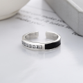 wholesale S925 sterling silver black resin inlaid zirconia open ring, ins minimalist style, exquisite and versatile index finger ring-0-1