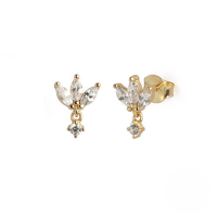 wholesale S925 Sterling Silver Marquise Zircon Stud Earrings, Cross-border Best-selling Trendy Creative Ins Style-Gold-White Diamond