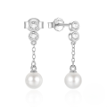 wholesale S925 Sterling Silver Zircon-accented Chain Tassel Pearl Earrings-0-4