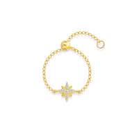 wholesale S925 Sterling Silver Adjustable Eight-pointed Star Ring With Micro-paved Zircons,。-Gold Adjustable opening