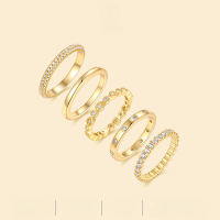 wholesale 925 Silver Metal Material Cross-Border Popular New Stackable Ring for Women, Non-Tarnish High-End Ins Style Ring with Moissanite-Ring set 5 pieces electric gold US size 6