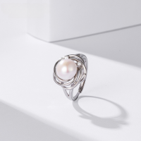 wholesale 925 Sterling Silver Freshwater Pearl Ring for Women, Autumn Winter Fashion Unique Niche Index Finger Adjustable Opening Cross-border Hand Jewelry-Freshwater Pearl Ring 925 Silver &gt; Adjustable Opening