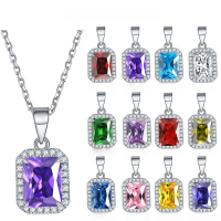 wholesale 925 Sterling Silver Rectangle Zircon Gemstone Crystal Pendant Choker Necklace for Women, Versatile and Ins Niche Style-Tanzanite【December】 925 silver