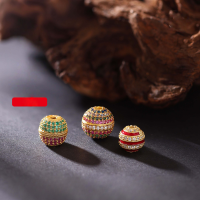 wholesale S925 gold-plated silver hairpin engraved with ancient gold hollow-out dragonfly eye luck-bringing bead DIY bracelet spacer bead collectible accessory-Full diamond round beads red