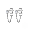 wholesale S925 Sterling Silver Minimalist Chain Back Earrings With Waterfall Crystal Accents-0-4