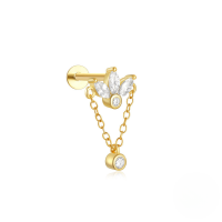 wholesale S925 Sterling Silver Marquise Crown Double-sided Threaded Cartilage Earring With Zircon-Single gold #2