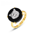 wholesale S925 Sterling Silver New Geometric Round Black Agate Ring Korean Japanese Style Open Adjustable Wholesale from Manufacturer-0-0