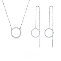wholesale 925 Sterling Silver Geometric Circle Zircon Inlay Necklace and Earring Set for Cross-Border Europe and America-1.8cm necklace 925 silver