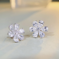 wholesale S925 Sterling Silver 5A Zircon High-Carbon Diamond Floral Ear Studs Full Drill Wholesale European & American Style Earrings-0-0