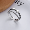 wholesale S925 Sterling Silver Vintage Antique Double-Layer Cute 3D Bow Gift for Girlfriend Adjustable Ring-0-0