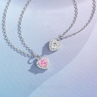 wholesale S925 Sterling Silver Pink Diamond Heart Necklace for Women with Micro-Set White Diamonds, Perfect as a Gift for Girlfriend on Valentine's Day-FDXZ-271-Pink Diamond 925 Silver