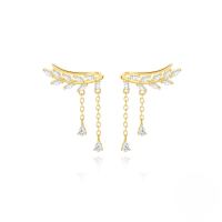 wholesale S925 Sterling Silver Tassel Marquise Zircon Olive Leaf Drop Earrings-Gold 925 silver