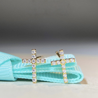 wholesale 925 Sterling Silver Moissanite Cross Earrings with D Color Moissanite, Eight Hearts and Eight Arrows, Excellent White, European and American Hip Hop Style-Gold-MS077 (Moissanite) 925 silver