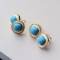 wholesale S925 Sterling Silver Natural Turquoise White Mother-of-Pearl Earrings Women's New Chinese Style Turquoise White Mother-of-Pearl Earrings Light Luxury Niche Design-0-1
