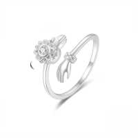 wholesale S925 Sterling Silver Adjustable Rotating Bow Ring With A Decompression Opening And Bright Silver Finish-Silver plated #5 opening adjustable