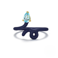 wholesale S925 Sterling Silver Designer Candy Macaron Color Enamel Drop Ring, Hot-selling Creative Open Adjustable Band-Gold-drip oil dark blue Opening adjustable