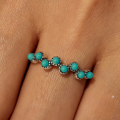 wholesale S925 Sterling Silver Opal Flower Turquoise Ring, Fashionable, Retro, Niche Design For Index Or Pinky Finger-0-1
