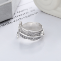 wholesale S925 Sterling Silver Korean-style timeless hexagram feather 3D trendy fashion open ring-0-2