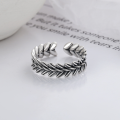 wholesale S925 Sterling Silver Rustic Style Elegant Wheat Ear Open Ring Vintage Ins Trend Index Finger Ring-0-1