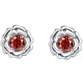 wholesale S925 Sterling Silver Cross-Border Rose Flower Earrings with Colorful Moissanite, Korean Style Luxury Colored Moissanite Stud Earrings-0-0