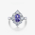wholesale Metal Material: 925 Sterling Silver Popular Style Sapphire Ring with 15ct 6*9 Oval Cut Gemstone and Luxurious Halo Diamond Setting-0-0