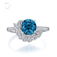 wholesale S925 Silver Aquamarine 8mm Round Diamond Ring Women's NewIns Style Fashion Versatile-R458 Royal Blue No. 9