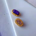 wholesale S925 Sterling Silver Gold Plated Inlaid Natural Charoite Beads DIY Bracelet Necklace Pendant Spacer Bead Accessories-0-5