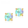 wholesale S925 Silver Plated with 9K Gold Japanese Korean Minimalist Style Synthetic Opal Round Geometric Ear Studs for Women Wholesale Viral Earrings-0-0