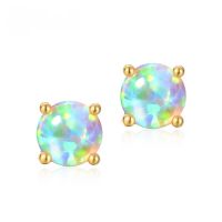 wholesale S925 Silver Plated with 9K Gold Japanese Korean Minimalist Style Synthetic Opal Round Geometric Ear Studs for Women Wholesale Viral Earrings-Synthetic Opal 925 Silver