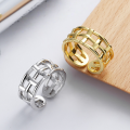 wholesale S925 Sterling Silver Irregular European Wide Mesh Open Ring Ins Trendy Cool Statement Ring for Women-0-0