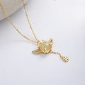 wholesale S925 Sterling Silver Year of the Dragon Hetian Jade Playful and Cute Little Flying Dragon Coin Tassel Collarbone Necklace for Women-0-1