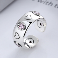 wholesale S925 Sterling Silver Vintage-Inspired Open-Ended Ring with Sweetheart Design, Diamond Accents, and Antique Finish-YJ564/approx. 5.1g Adjustable opening