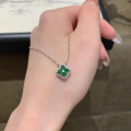 wholesale S925 Sterling Silver Natural Weitian Jade Four-Leaf Clover Necklace Small Cabochon Bright Green Light Luxury New Chinese Classic Collarbone Chain-0-2