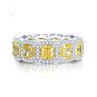 wholesale S925 sterling silver new simulated high carbon diamond 5*5 radiant cut luxurious halo ring-Yellow>No. 6