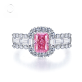 wholesale S925 Sterling Silver New Imported High-Carbon Diamond Rose Pink 5*7 Rectangular Ring for Women,Ins Style-0-0